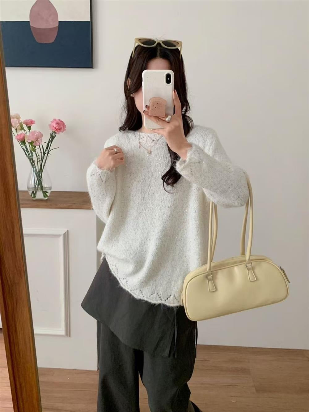Dames Pull en maille duveteux avec accents brillants et coupe décontractée Chic und Stil
