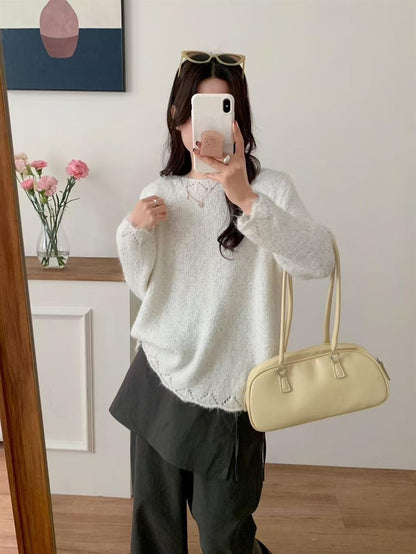 Dames Pull en maille duveteux avec accents brillants et coupe décontractée Chic und Stil