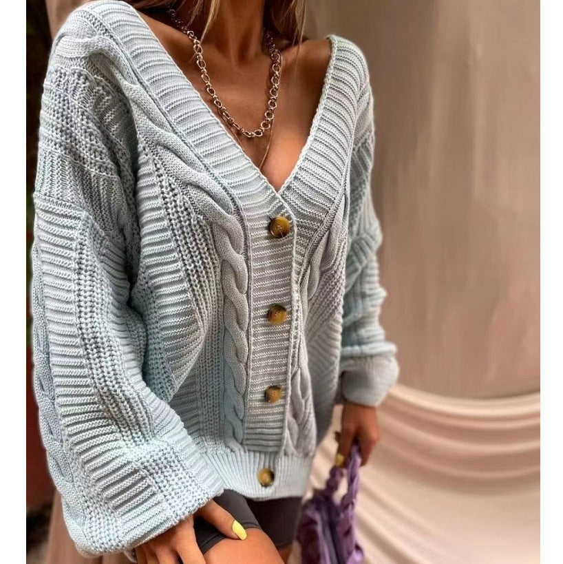 Dames Gros pull-over en tricot avec boutons en bois élégants et design à la mode Chic und Stil