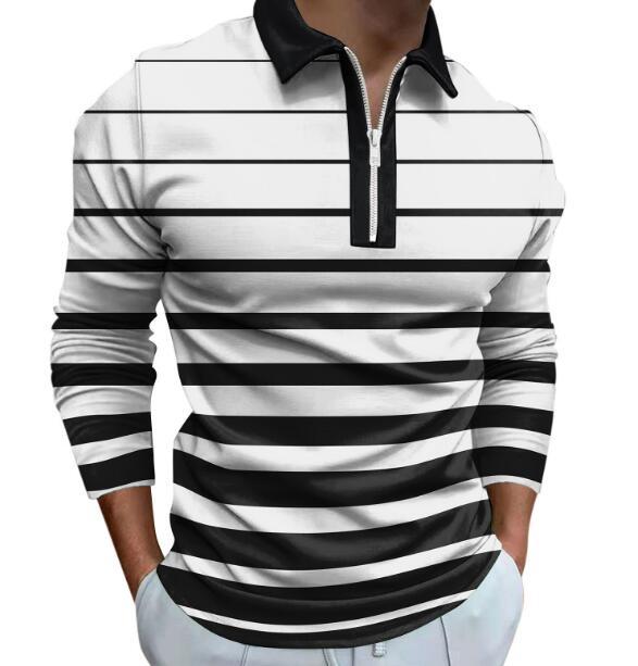Men's long sleeve polo with sporty striped detail and high-quality zipper Chic and Style
