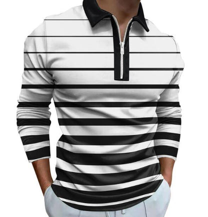 Men's long sleeve polo with sporty striped detail and high-quality zipper Chic and Style