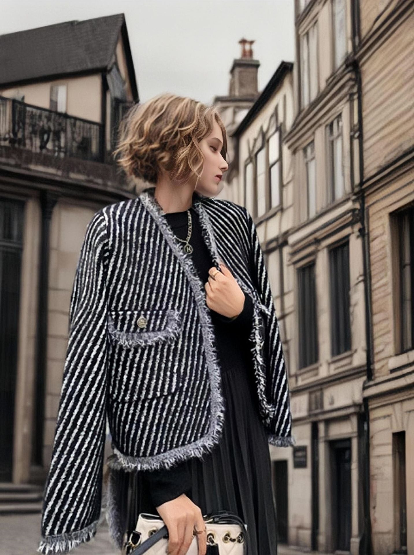 Veste en tricot cocon pour femmes avec détails de boutons et motif à fine structure Chic und Stil