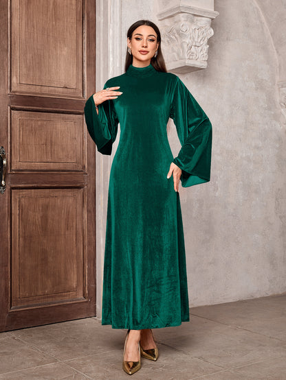 Robe maxi cintrée pour femmes en velours luxueux avec des manches volumineuses Chic und Stil