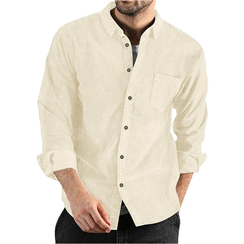 Chemise décontractée en corduroy pour hommes avec poche poitrine et col à la mode Chic und Stil