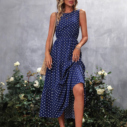 Robe maxi femme avec des pois et des détails volants Chic und Stil