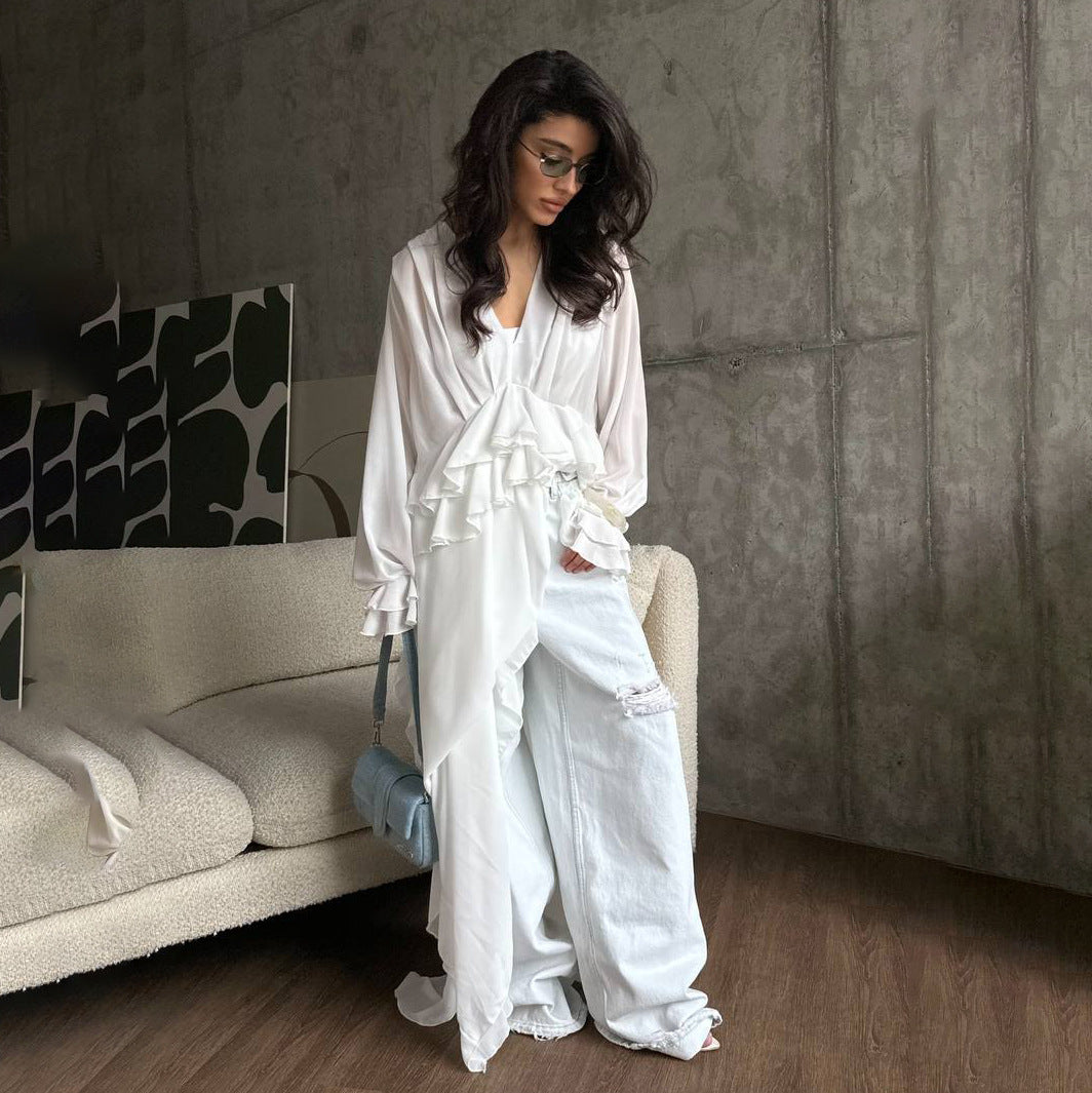 Robe maxi élégante et fluide pour femmes avec une coupe ample et des détails froncés Chic und Stil