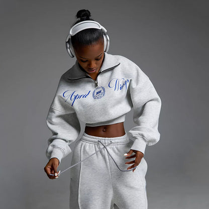 Ladies Short Sporty Sweatshirt and Casual Pants Set Chic and Style