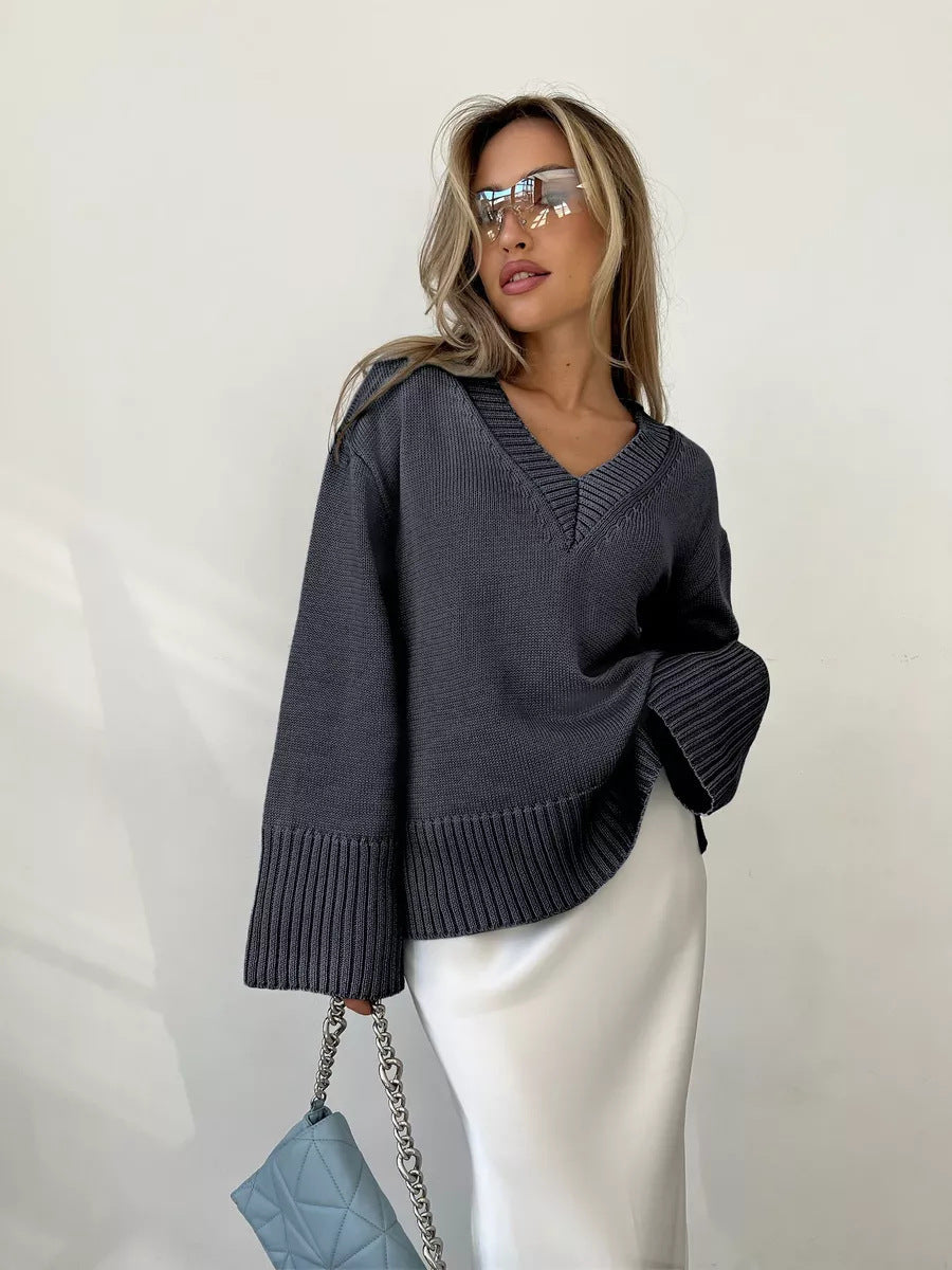 Dames Pull en tricot léger à col en V Chic und Stil
