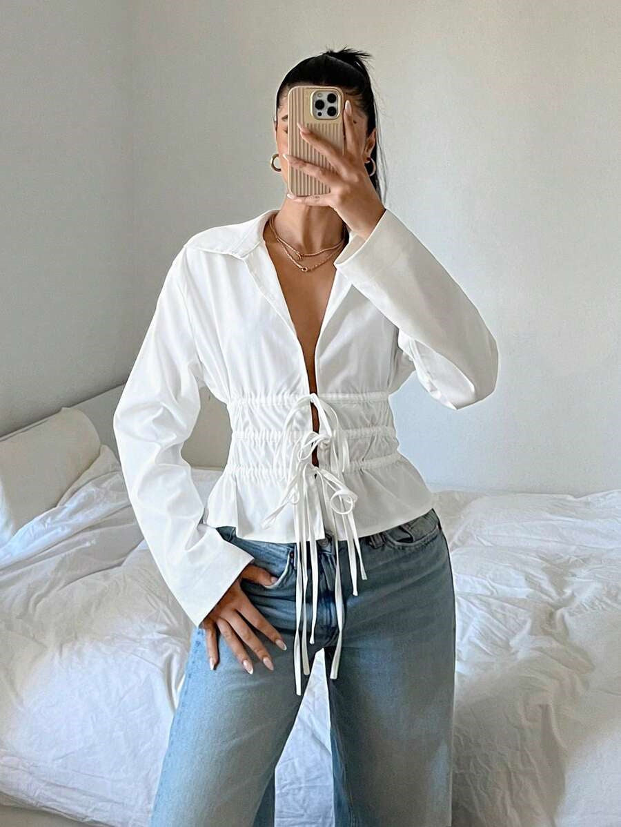 Blouse zip-up femme avec fronces et manches longues Chic und Stil
