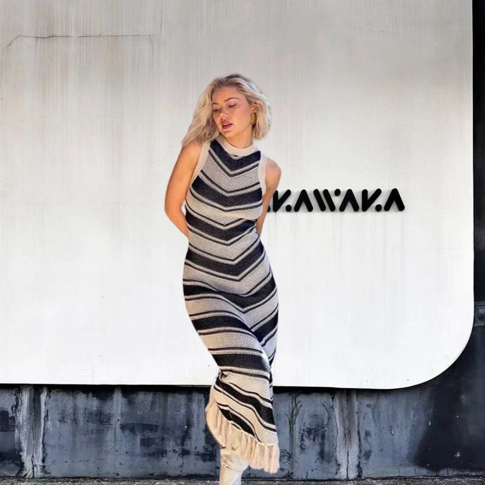 Robe maxi femme avec motif chevron et détails frangés Chic und Stil