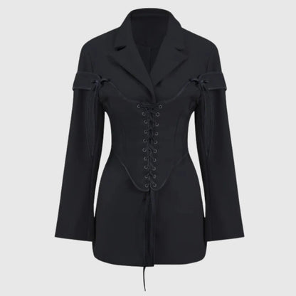 Asymmetrical blazer jacket for women with laces and wide sleeves Chic and Style
