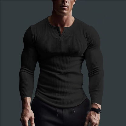 Chemise à manches longues ajustée pour hommes avec structure côtelée et patte de boutonnage Chic und Stil