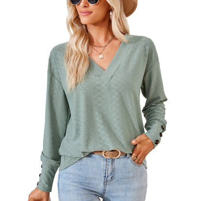 Blouse à manches longues pour femme avec un décolleté en V raffiné et un design structuré Chic und Stil