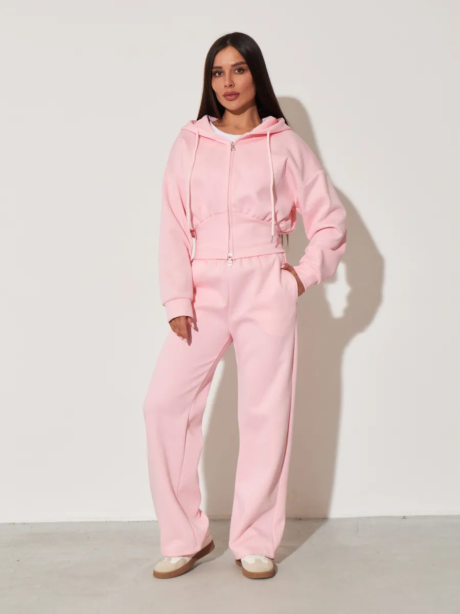 Trendy cropped hoodie set for women and wide-leg pants Chic und Stil