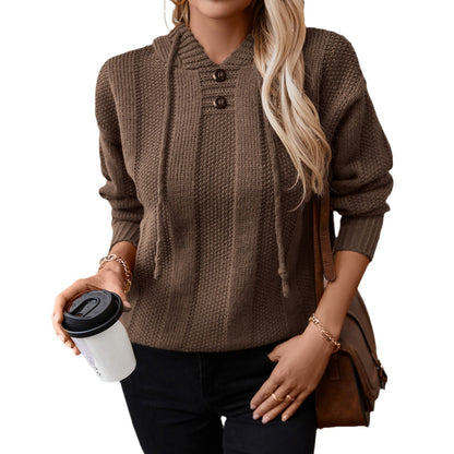 Pull en tricot décontracté pour dames avec capuche et détails de bouton Chic und Stil