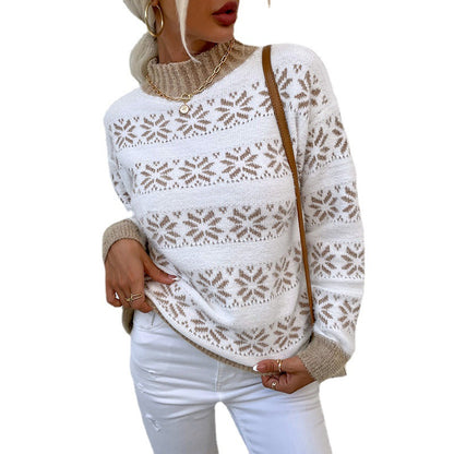 Pull en tricot pour femmes avec motif d'hiver et col montant Chic und Stil
