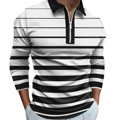 Men's long sleeve polo with sporty striped detail and high-quality zipper Chic and Style