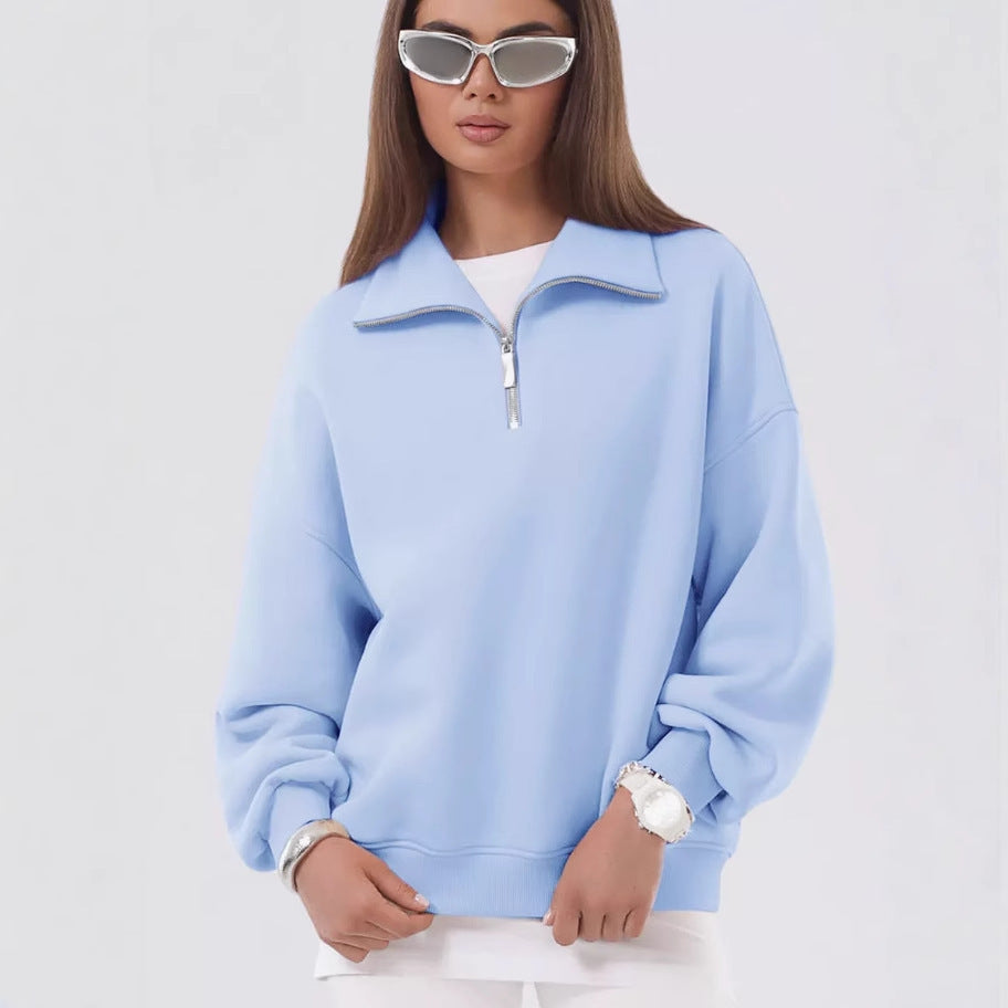 Women sporty high-neck pullover with zipper Chic and Style