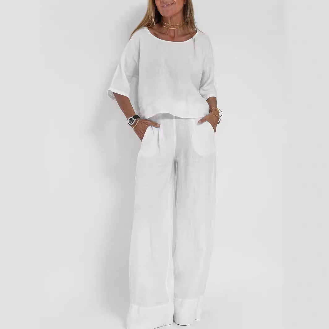 Chic and Style linen casual set for women with a loose top and palazzo pants
