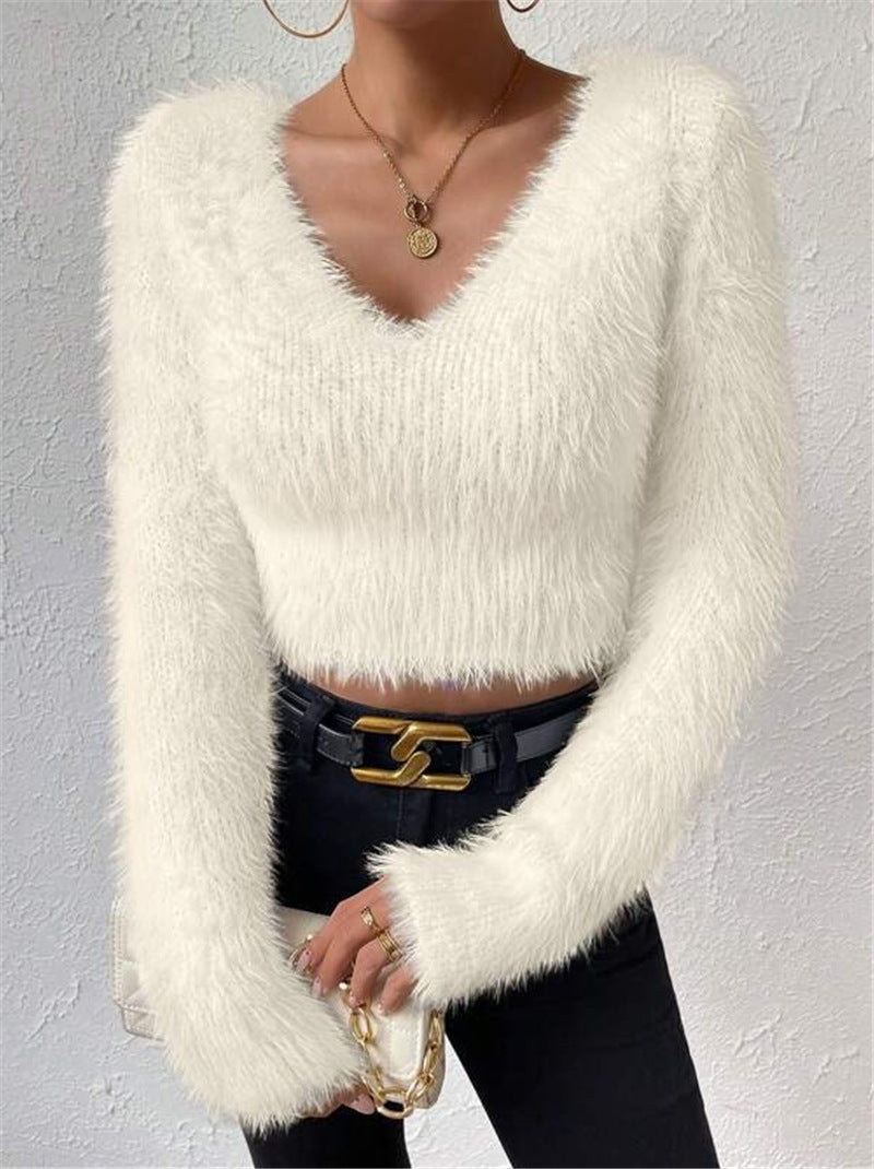 Ladies soft and stylish sweater with a plunging V-neckline and long sleeves Chic and Style