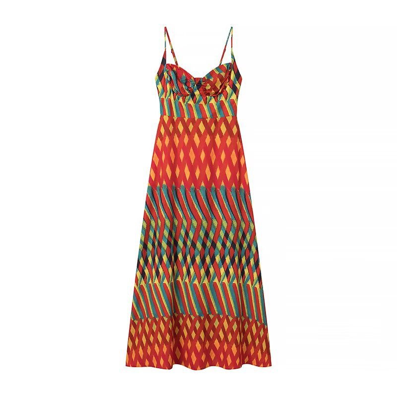 Robe maxi pour dames avec motif géométrique accrocheur et bretelles spaghetti réglables Chic und Stil