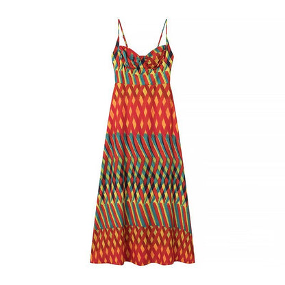 Robe maxi pour dames avec motif géométrique accrocheur et bretelles spaghetti réglables Chic und Stil