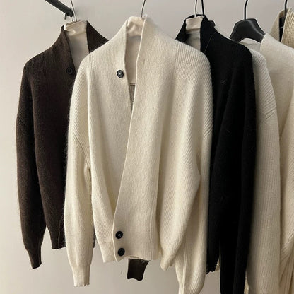 Dames Cardigan en tricot à la mode avec revers tendance Chic und Stil