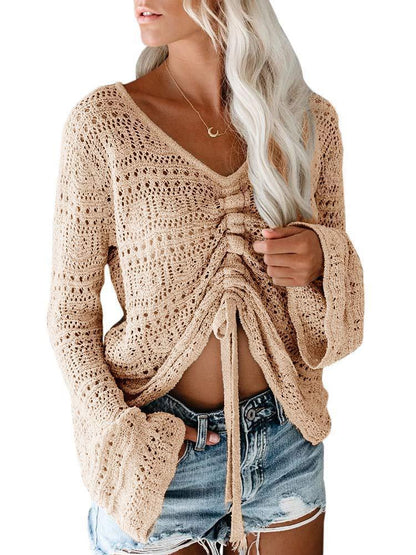 Femme pull à col V tendance avec fronces Chic und Stil