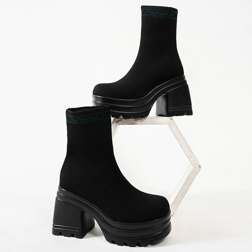 Bottes hautes chunky pour femmes avec semelle antidérapante et tige élastique Chic und Stil