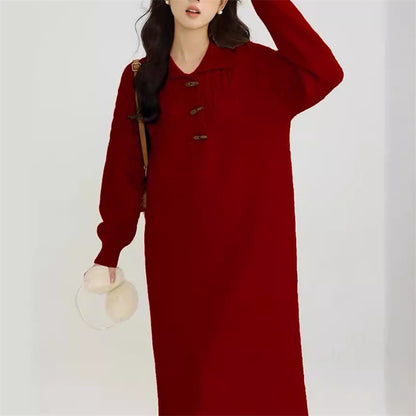 Robe tricotée pour femmes avec col et détails de boutons Chic und Stil