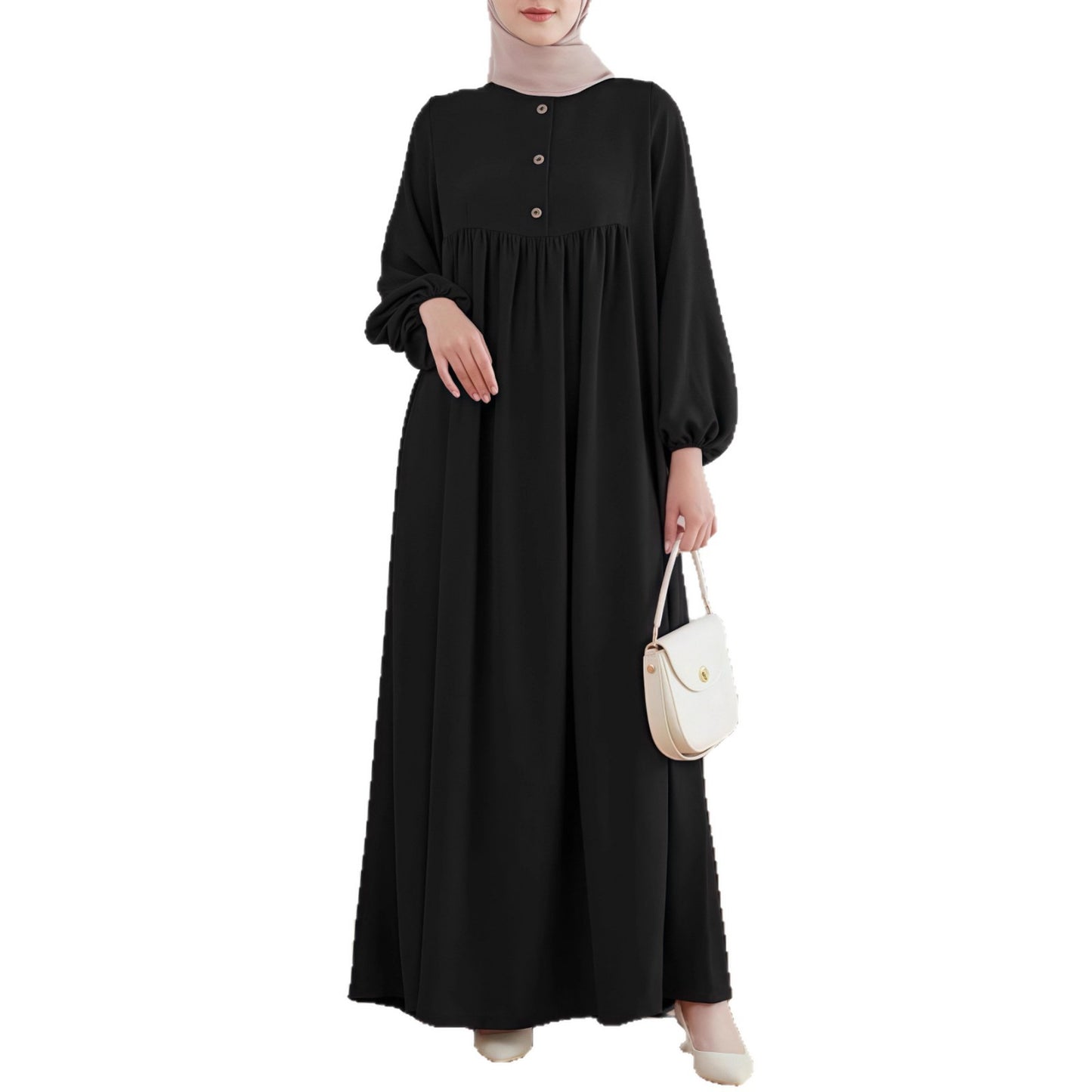 Robe maxi légère pour femme avec boutonnage confortable et élégantes manches bouffantes Chic und Stil