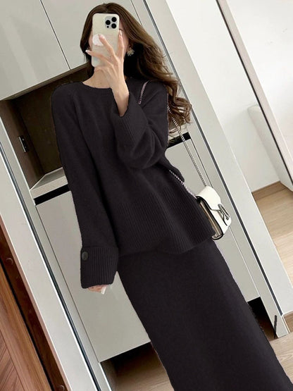 Ensemble tricot confortable pour femmes avec pull et maxi-jupe Chic und Stil