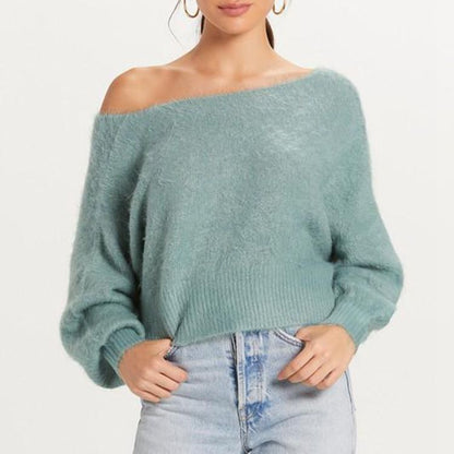Femme Pull Off-Shoulder en mélange de Mohair doux avec/manches volumineuses Chic und Stil