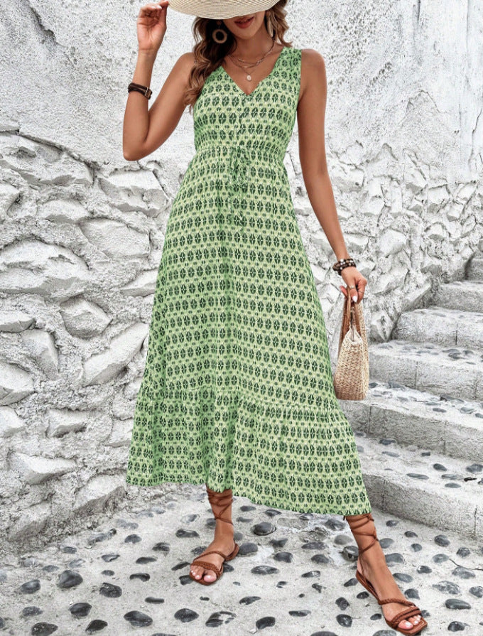 Robe maxi bohème sans manches pour femmes avec ceinture nouée Chic und Stil