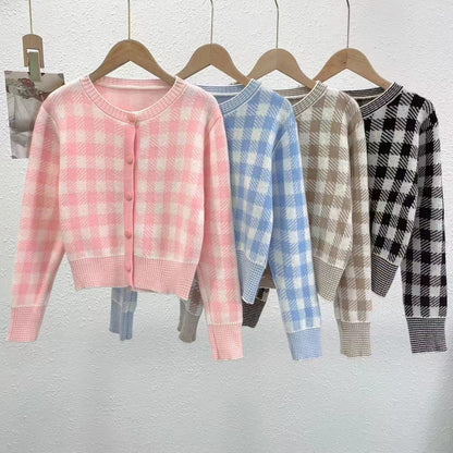 Dames Gilet à carreaux avec col rond et fermeture à boutons Chic und Stil