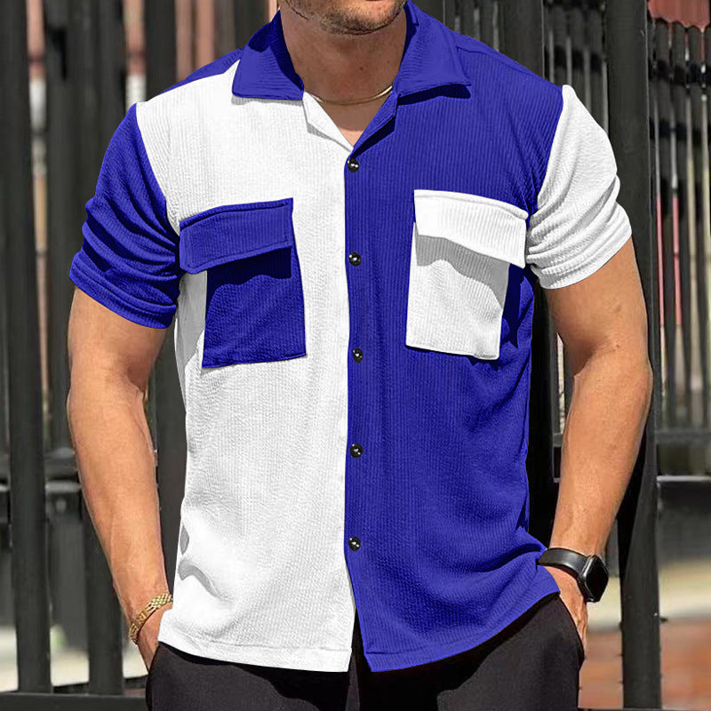 Chemise pour homme à manches courtes tendance avec design texturé et deux poches poitrine pratiques Chic und Stil