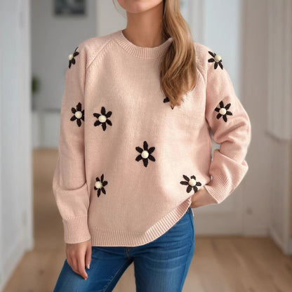 Pull en tricot pour femmes avec des appliqués floraux et une coupe décontractée Chic und Stil