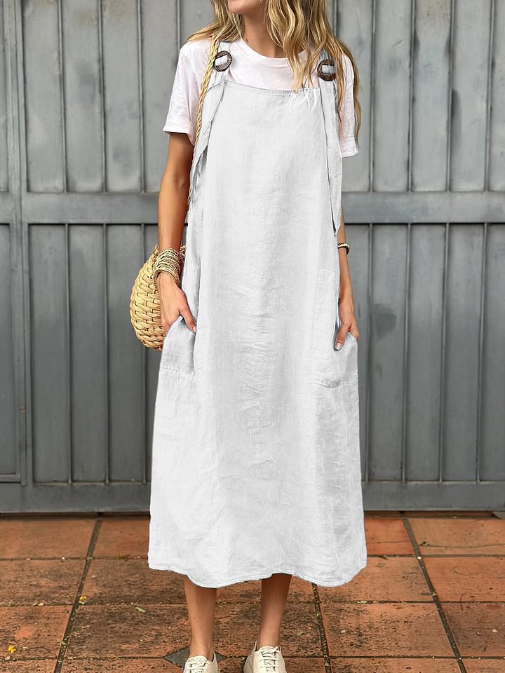 Robe en lin décontractée pour femmes avec poches pratiques et bretelles ajustables Chic und Stil