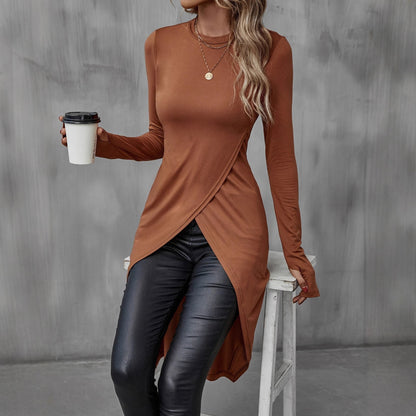 Asymmetrical long t-shirt for women with an elegant draped effect Chic und Stil