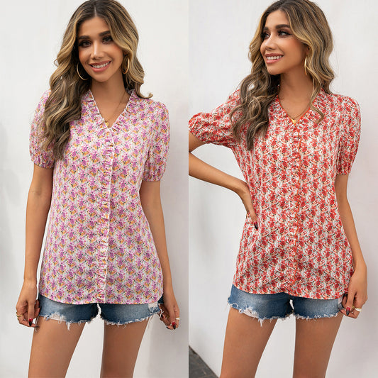 Blouse pour dames avec des détails en volants et un motif floral Chic und Stil