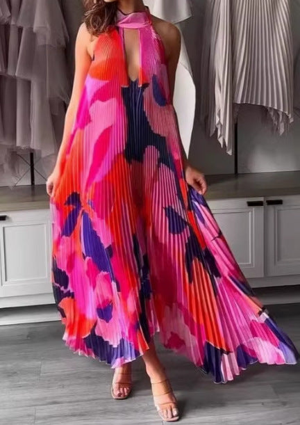 Robe maxi plissée pour femmes avec un design de col halter Chic und Stil