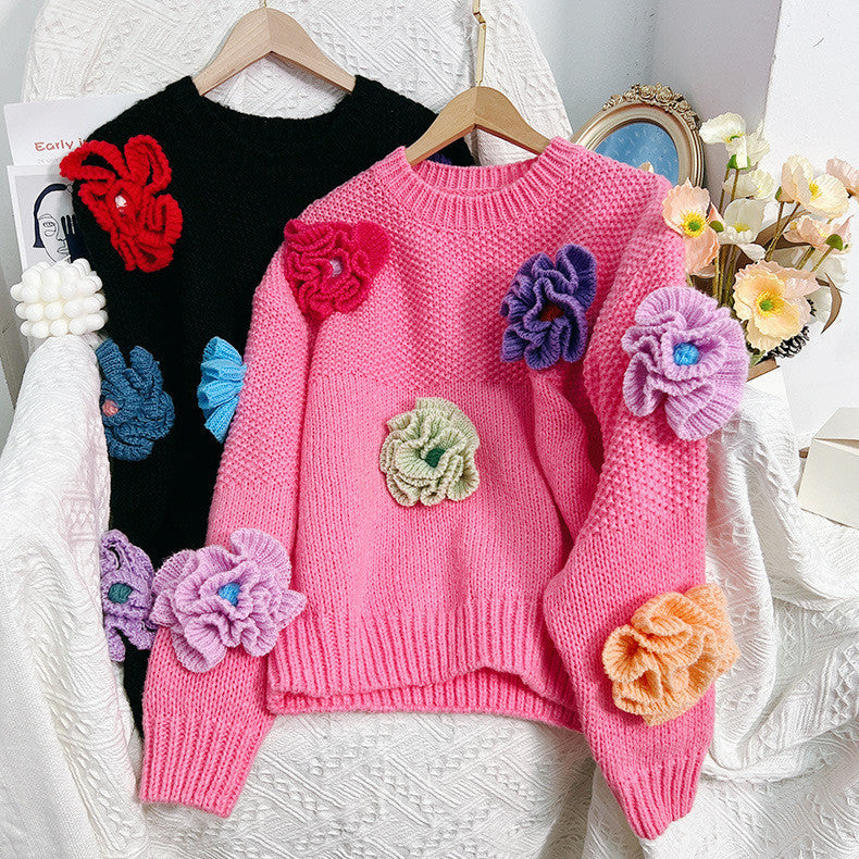 Femme Pull en tricot ludique avec des applications florales Chic und Stil