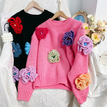 Femme Pull en tricot ludique avec des applications florales Chic und Stil