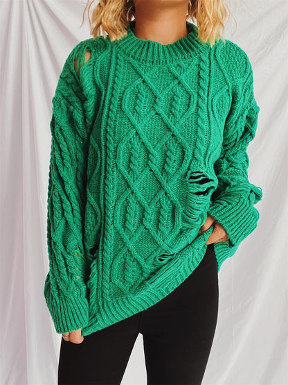 Pull en grosse maille pour femmes avec un motif de torsade unique et des détails effilochés Chic und Stil