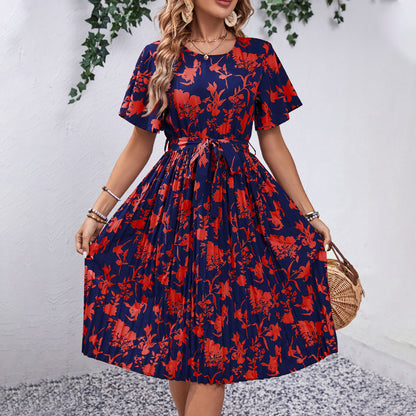Robe midi à imprimé floral pour dames avec ceinture à nouer Chic und Stil