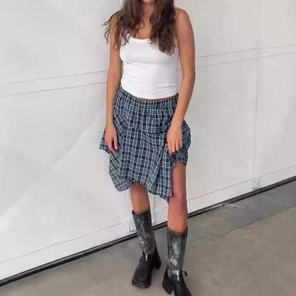 Asymmetrical checked skirt for women with elastic waist Chic and Style