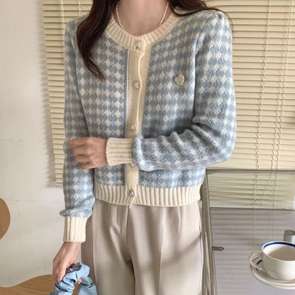 Dames pull-overs en maille à boutons en tartan Chic und Stil