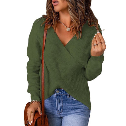 Pull-over décontracté pour femmes avec décolleté en V profond et tissu texturé Chic und Stil
