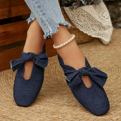 Dames Ballerines en Denim avec Détail de Nœud Chic und Stil