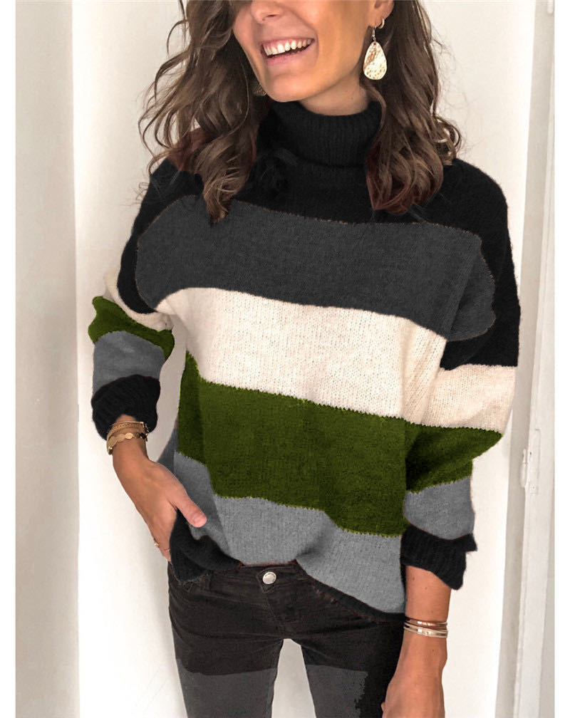 Pull en tricot tendance pour femmes avec col roulé décontracté et design à blocs de couleurs Chic und Stil